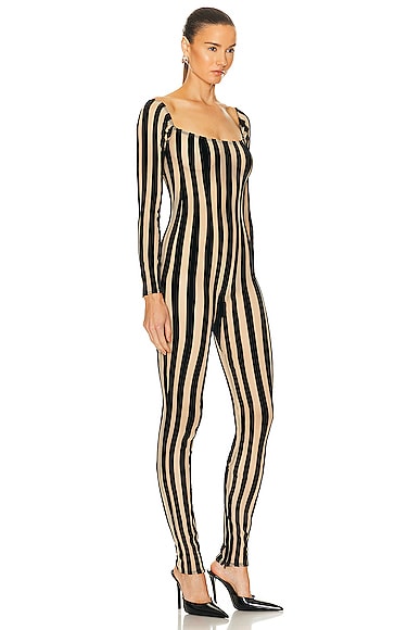 Shop Laquan Smith Off Shoulder Striped Catsuit In Black
