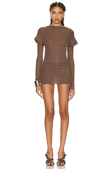 LaQuan Smith Boning Long Sleeve Dress in Brown
