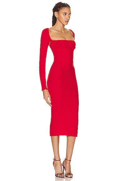 Shop Laquan Smith Off The Shoulder Midi Dress In Cherry