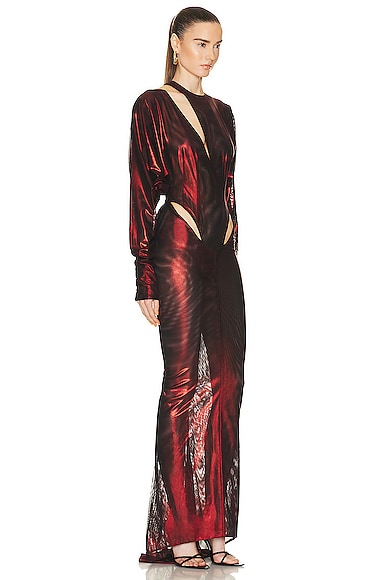 Shop Laquan Smith Hip Cut Out Gown In Oxblood