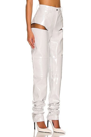 Shop Laquan Smith Hip Cut Out Moto Pant In White