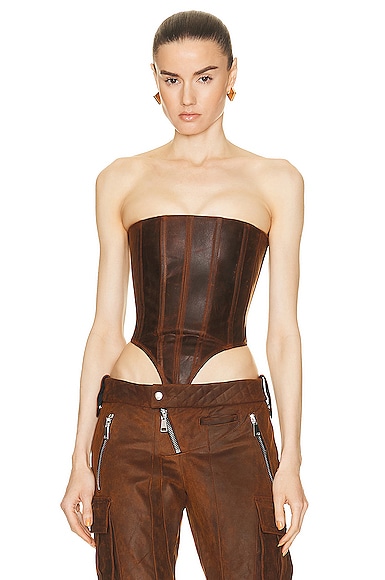 LaQuan Smith Strapless Corset Bustier Top in Brown