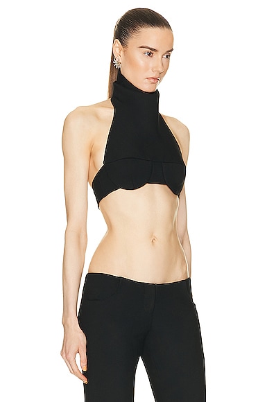 LaQuan Smith Underwire Turtleneck Crop Top in Black