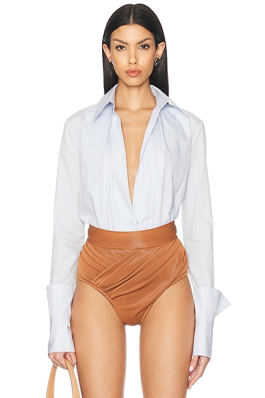 LaQuan Smith Fitted Button Down Shirt in Sky