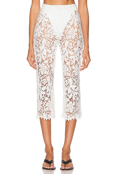 La Porte Gabrielle Lace Capri Pant in White Lace