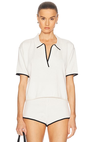 Josie Boxy Knit Polo Top in Cloud