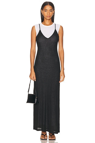 LESET Rozzi V Neck Muscle Maxi Dress in Black