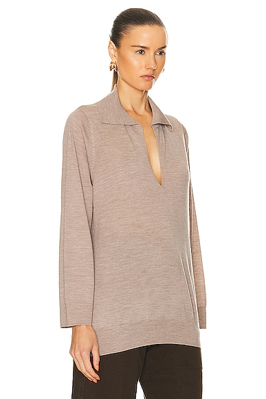 Shop Leset James V Neck Polo Top In Sand