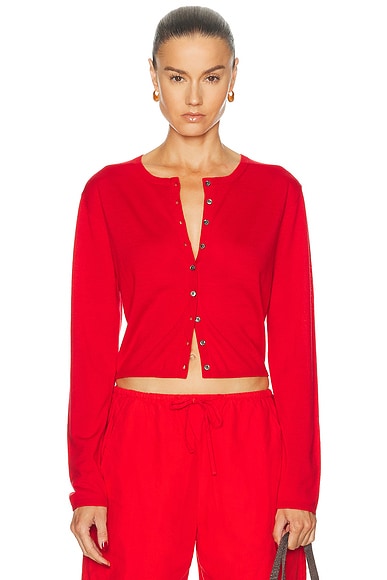 LESET James Crew Cardigan in Lipstick