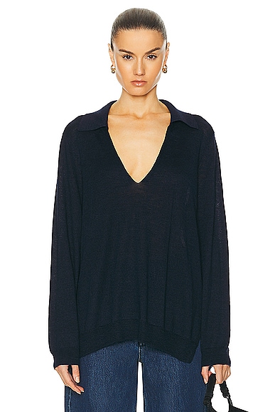 Shop Leset Eve V Neck Polo Sweater In Space