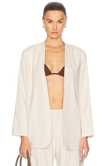 LESET Belle Collarless Blazer in Oat