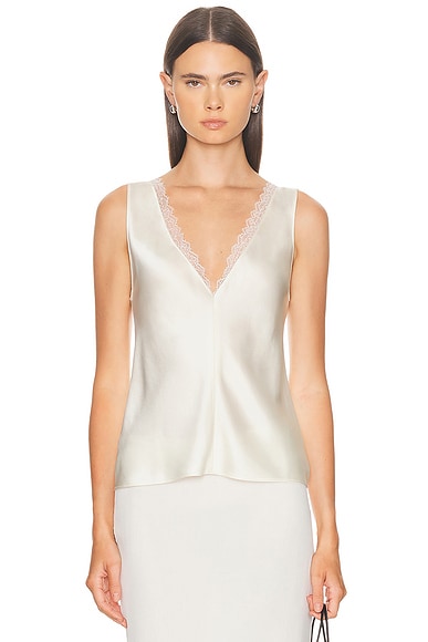 LESET Barb Lace V Neck Tank Top in Cream