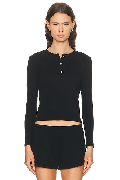 Pointelle Long Sleeve Henley Top