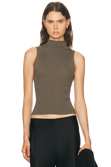 LESET Blake Rib Sleeveless Turtleneck Top in Moss