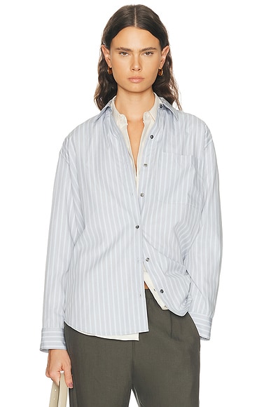 LESET Yoshi Stripe Classic Button Down Top in Sterling Stripe
