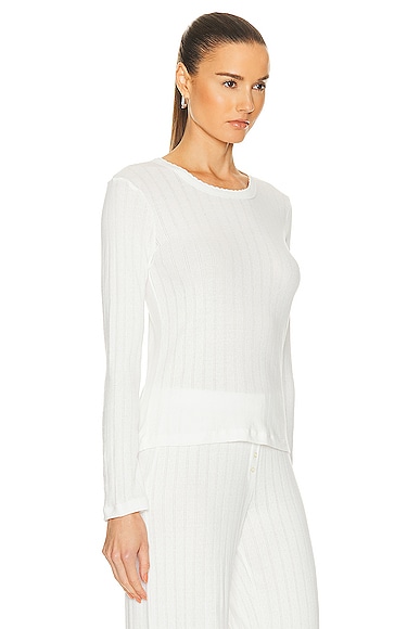 Shop Leset Pointelle Slim Fit Long Sleeve Top In White