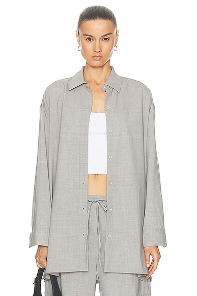 Jane Oversized Button Down Top in Light Grey
