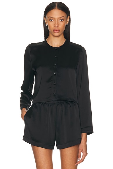 Barb Crew Cardigan Top in Black