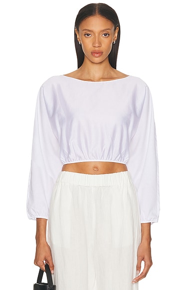 LESET Yoko Long Sleeve Blouson Top in White
