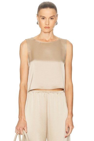 LESET Barb Crop Sleeveless Crew Top in Sand
