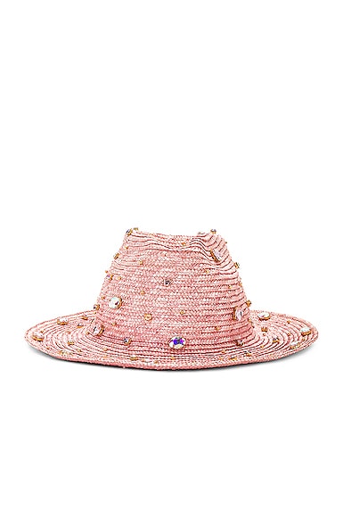 Lele Sadoughi Ombre Crystal Embellished Straw Hat in Pink