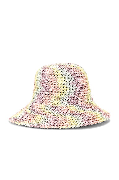 Lele Sadoughi Raffia Rainbow Bucket Hat in Pink