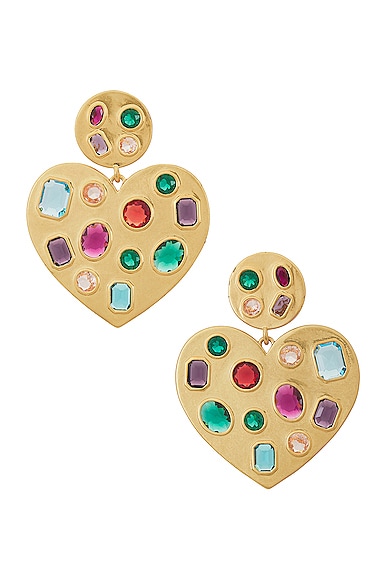 Heart Crystal Earrings in Metallic Gold