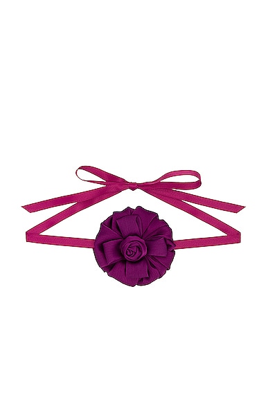 Silk Gardenia Ribbon Choker Necklace in Purple