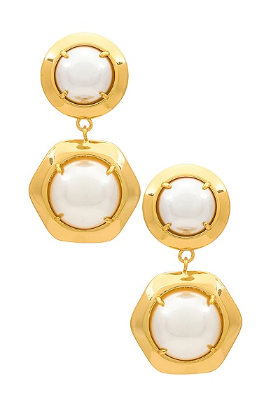 Geo Bezel Jewel Drop Earrings in Metallic Gold
