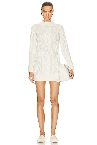 Loulou Studio Layo Turtleneck Cable Knit Dress in Ivory