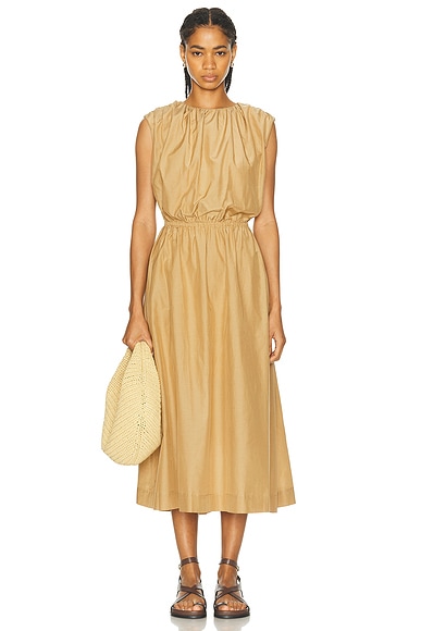Loulou Studio Aphrodite Long Sleeveless Dress With Gathers in Dune