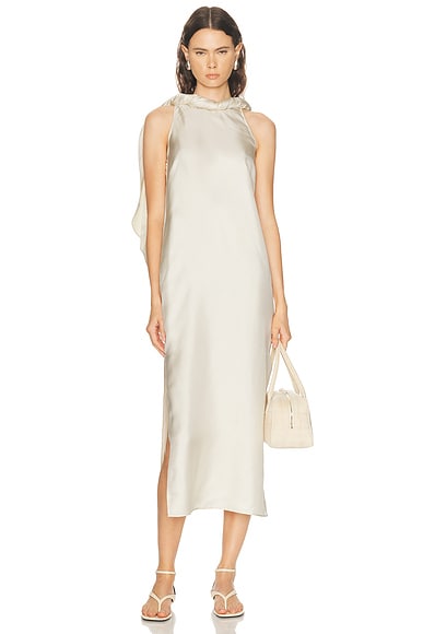 Loulou de Saison Susan Twisted Collar Dress in Ivory