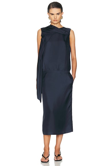 Loulou de Saison Izia Draped Cape Dress in Navy