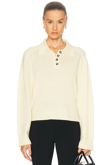 Loulou de Saison Homere Saddle Sleeve Polo Sweater in Butter