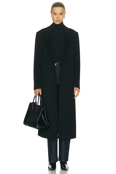 Loulou de Saison X Loro Piana Rosco Double Breasted Coat in Black