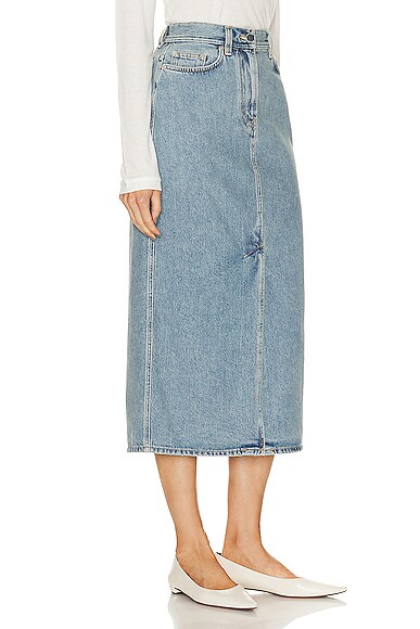 Shop Loulou Studio Rona Denim Long Skirt In Washed Light Blue