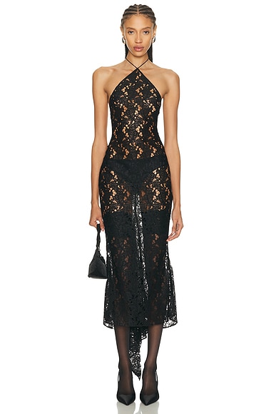 Ludovic de Saint Sernin Anthonia Lace Midi Dress in Black
