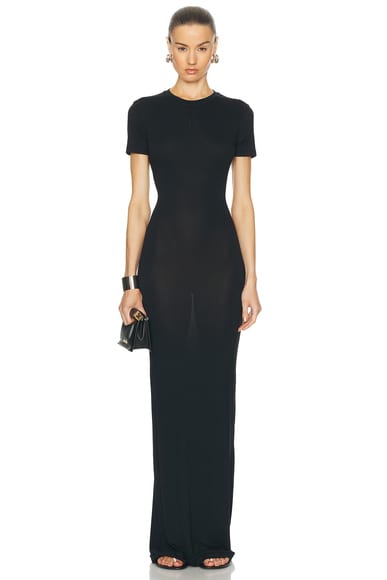 Shop Ludovic De Saint Sernin Long Simple Short Sleeve Dress In Black