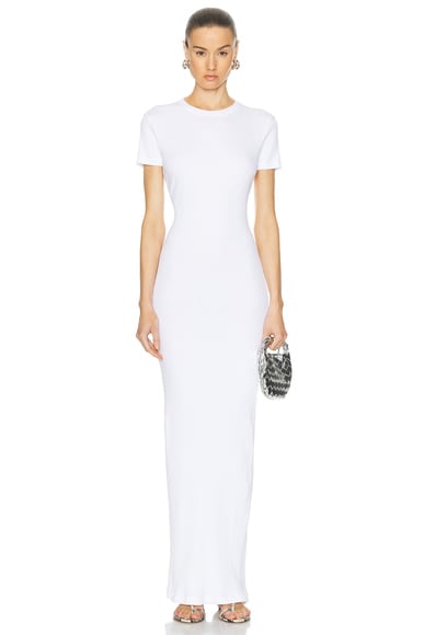 Shop Ludovic De Saint Sernin Long Simple Short Sleeve Dress In White