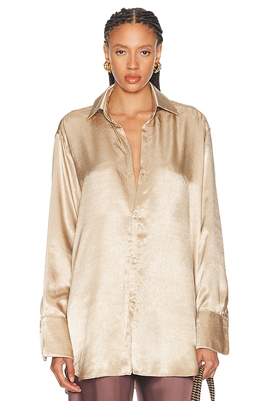 Ludovic de Saint Sernin Go To Button Down Top in Gold