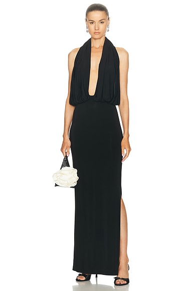 Magda Butrym Plunge Halter Dress in Black