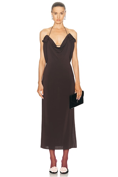 Magda Butrym Cowl Neck Long Dress in Brown