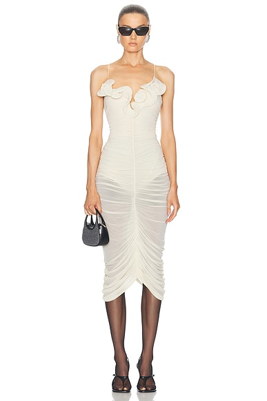 Magda Butrym Sleeveless Sheer Midi Dress in Beige