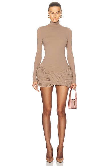 Magda Butrym Long Sleeve Mini Dress in Beige