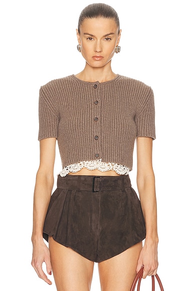 Magda Butrym Short Sleeve Cardigan in Beige