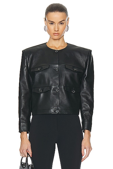 Button Up Leather Jacket in Black