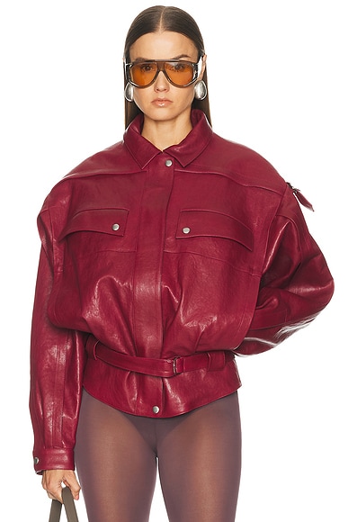 Magda Butrym Leather Bomber Jacket in Cherry