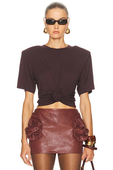 Magda Butrym Knot Front T-Shirt in Brown