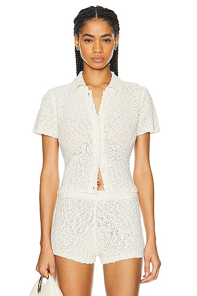 Magda Butrym Boucle Button Up Shirt in Cream