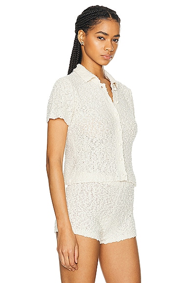 Shop Magda Butrym Boucle Button Up Shirt In Cream